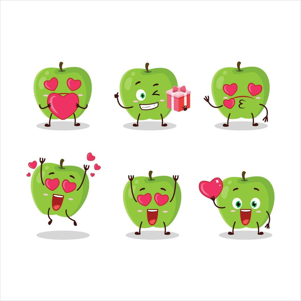 nuevo verde manzana dibujos animados personaje con amor linda emoticon vector