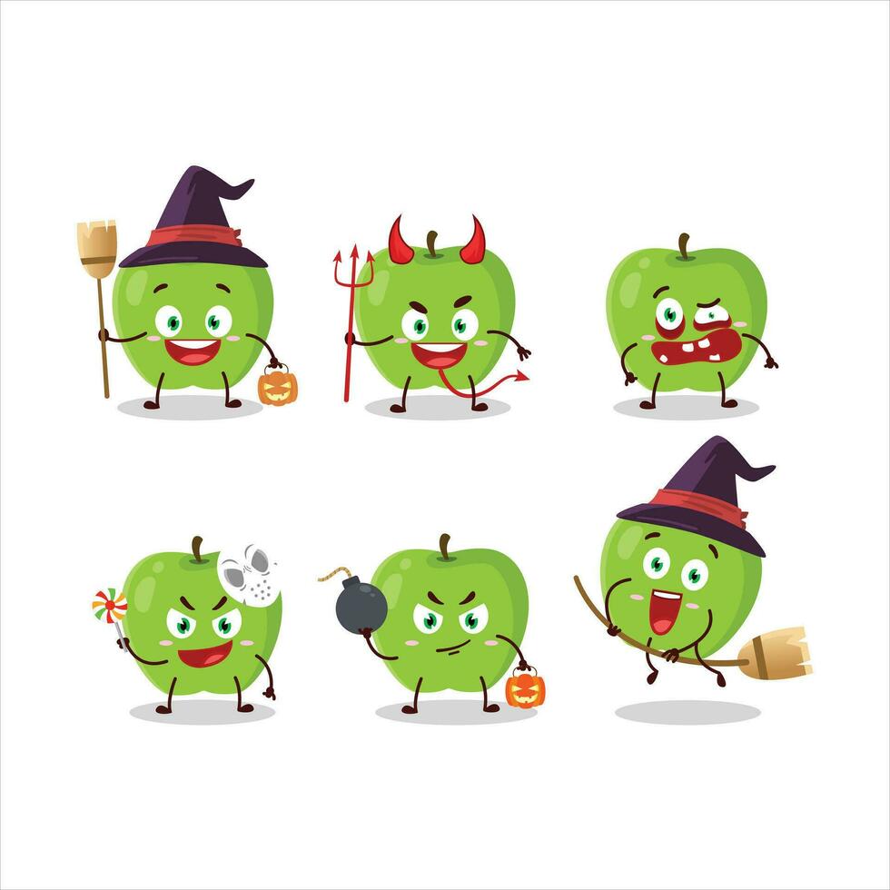 Halloween expression emoticons with cartoon character of new green apple vector