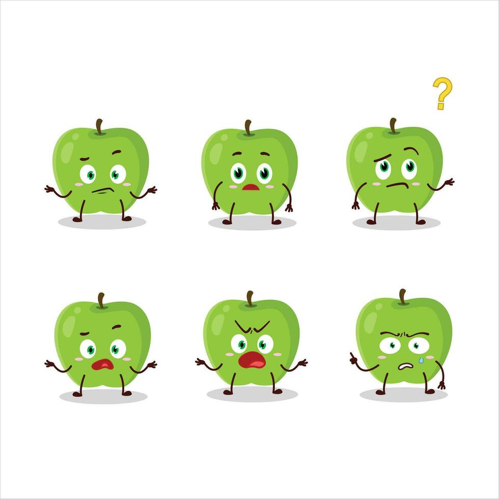 Cartoon character of new green apple with what expression vector