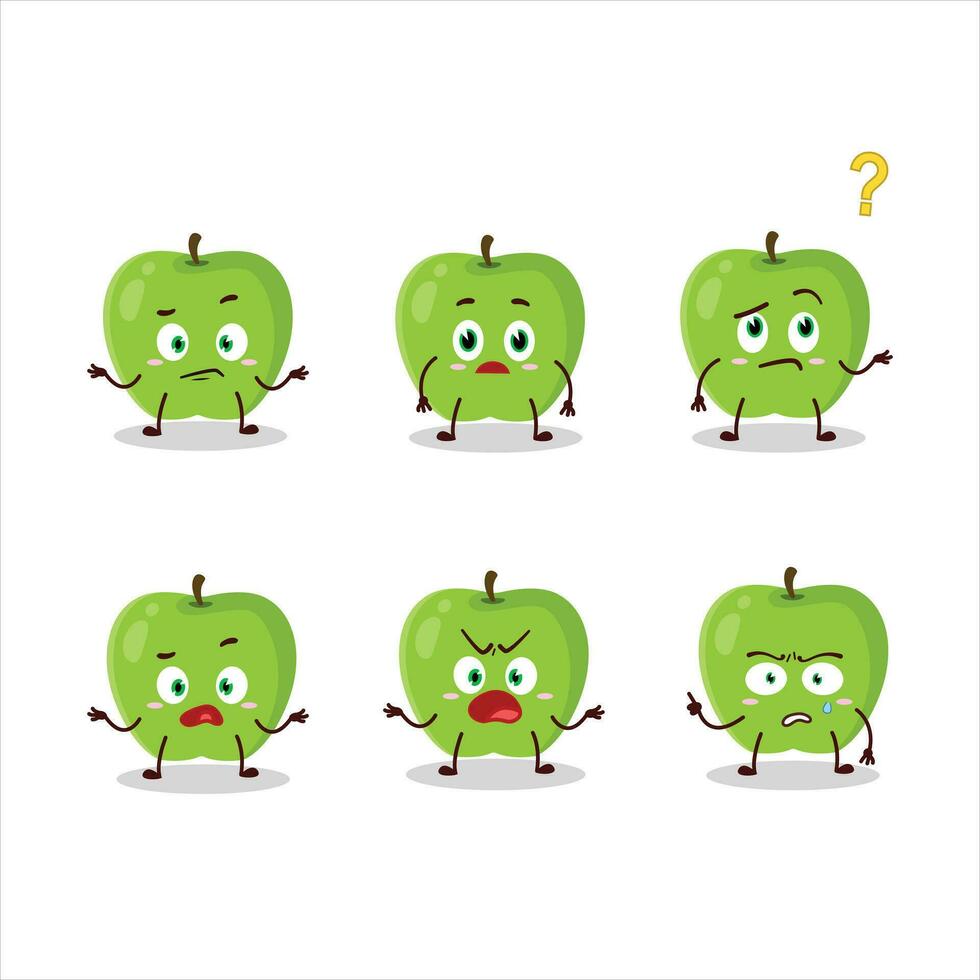 dibujos animados personaje de nuevo verde manzana con qué expresión vector