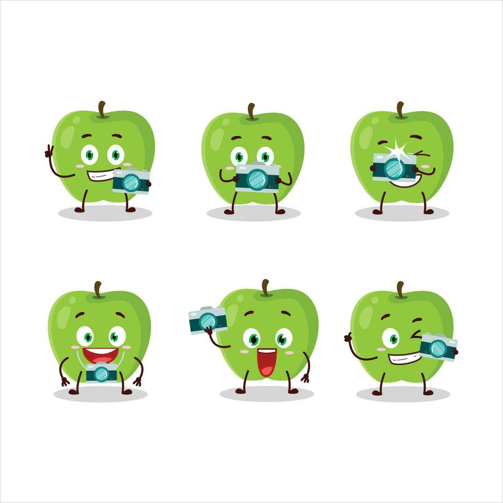 fotógrafo profesión emoticon con nuevo verde manzana dibujos animados personaje vector