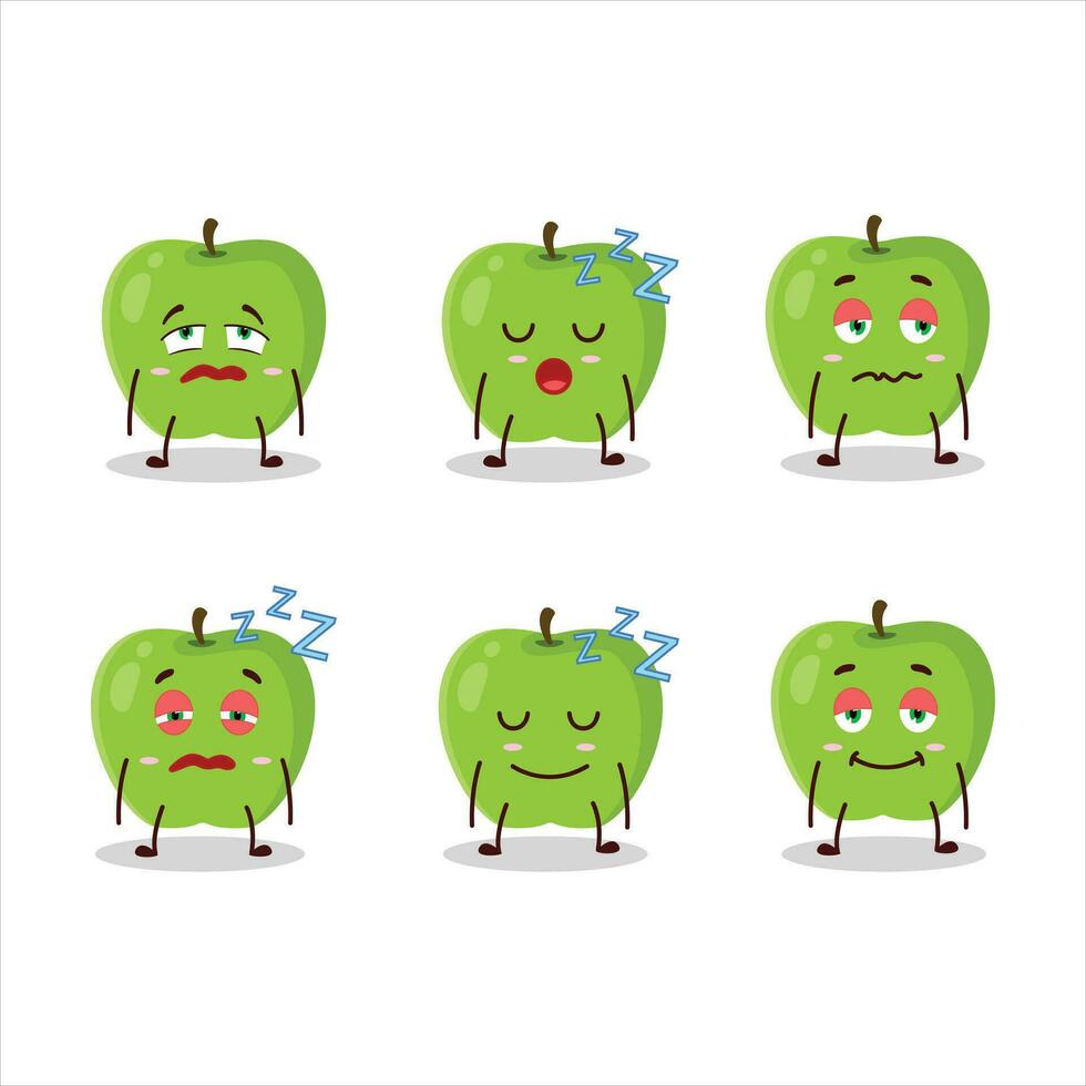 dibujos animados personaje de nuevo verde manzana con soñoliento expresión vector