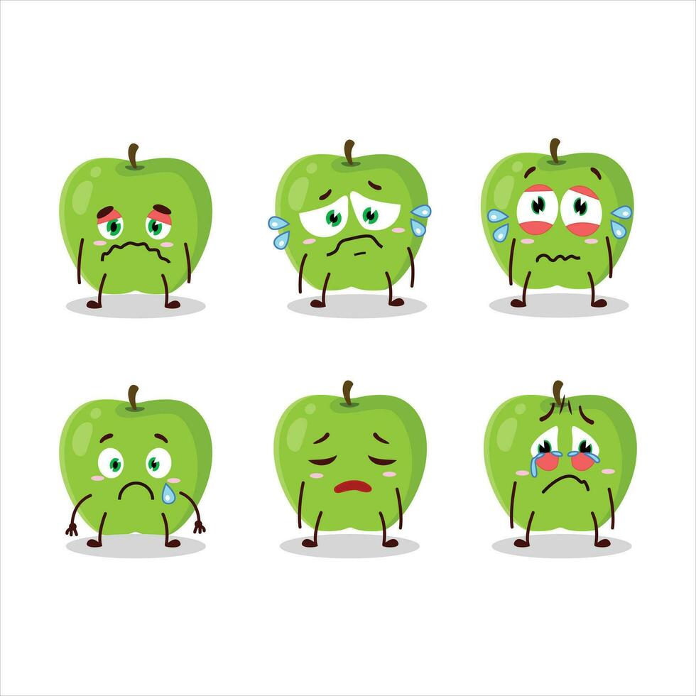 nuevo verde manzana dibujos animados personaje con triste expresión vector