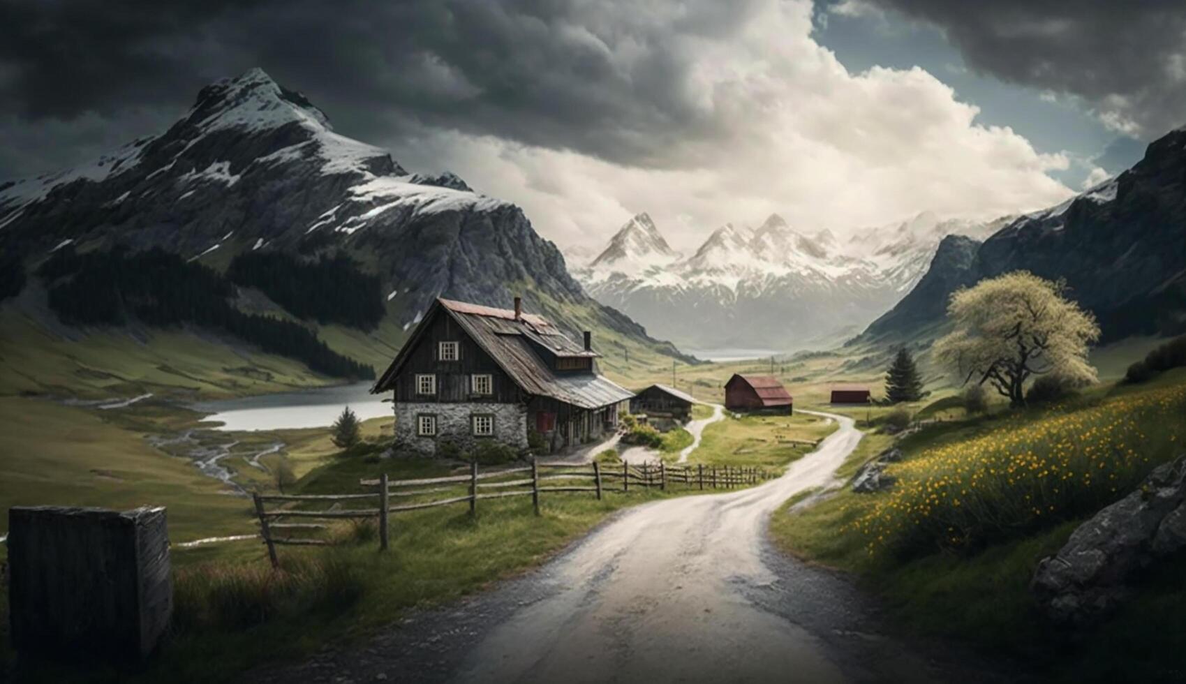 Realistic Beautiful landscape scene with Cloudy weather. photo