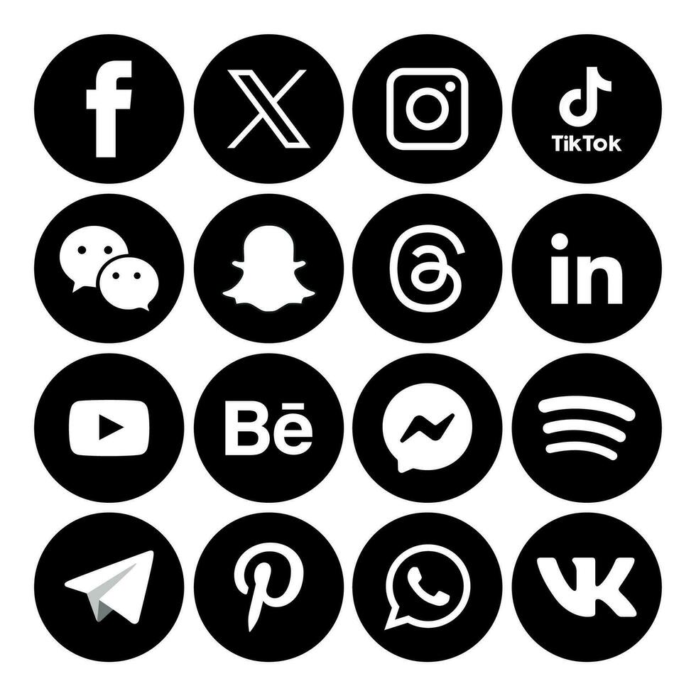 negro y blanco social medios de comunicación íconos conjunto logo vector ilustrador red