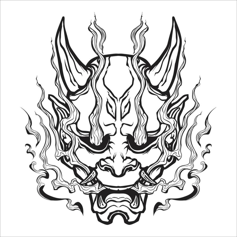 Japanese Line mask black on white, hand drawn illustration. vector