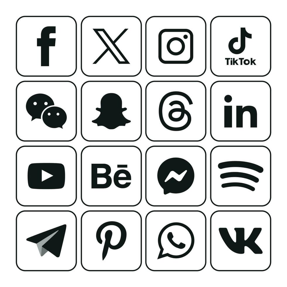 negro y blanco social medios de comunicación íconos conjunto logo vector ilustrador red