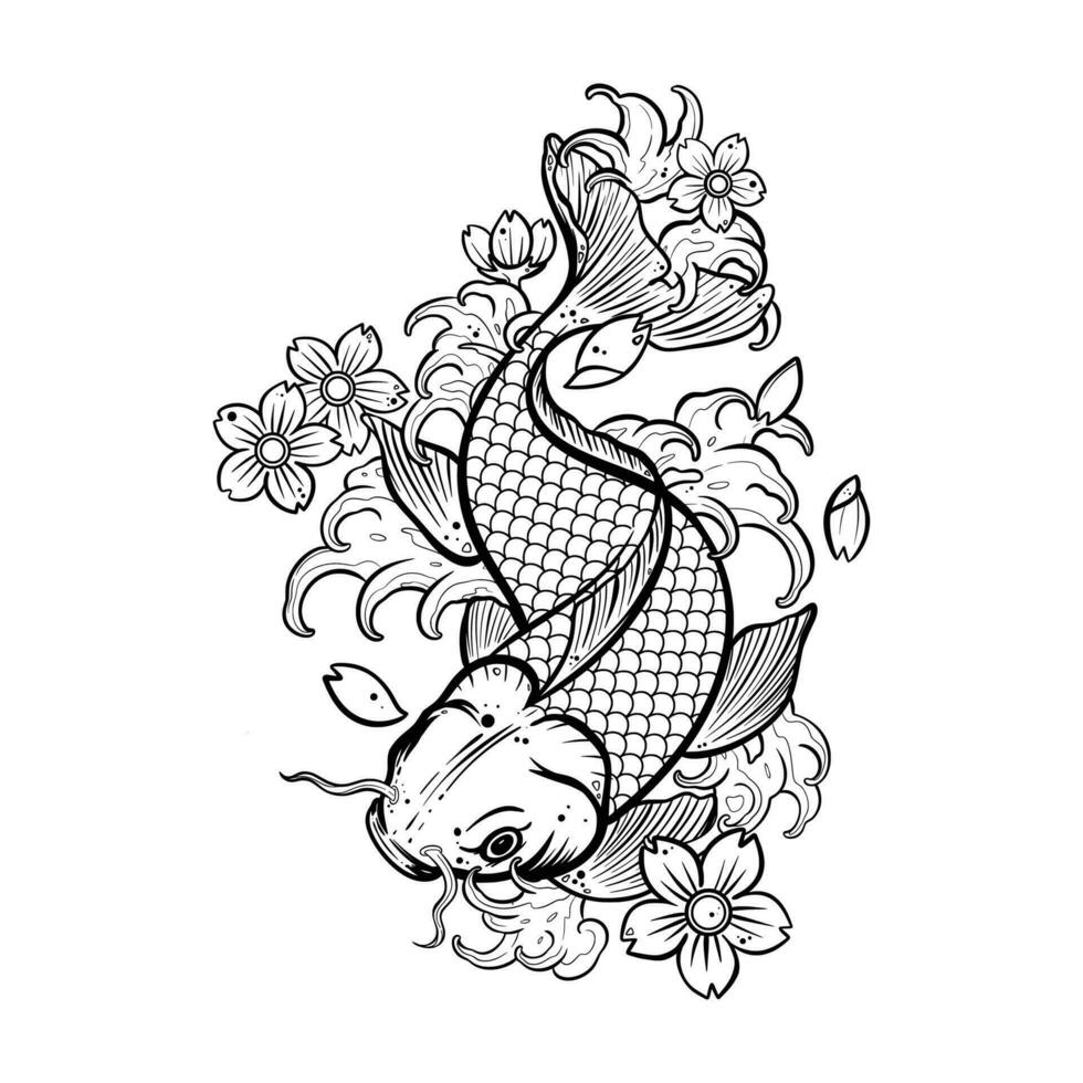 Black tattoo koi fish on white background vector