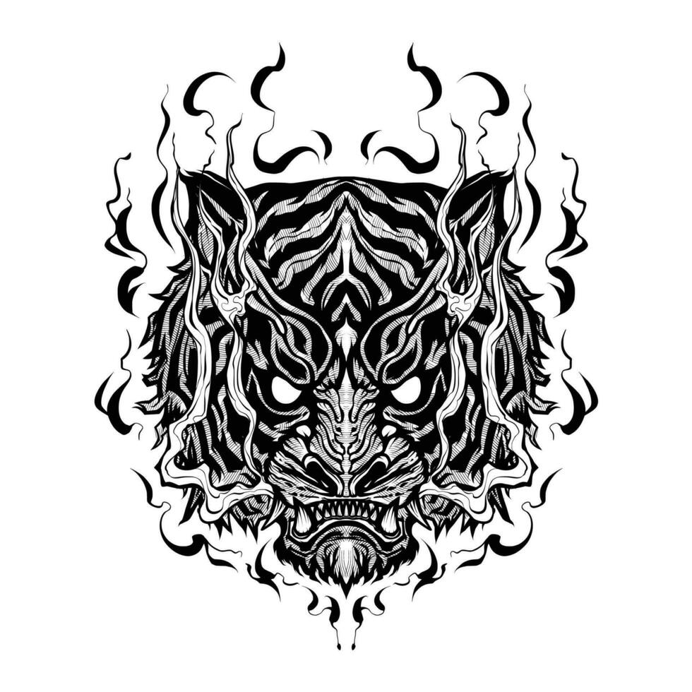 head of a tiger tattoo design.Hand drawn. vector