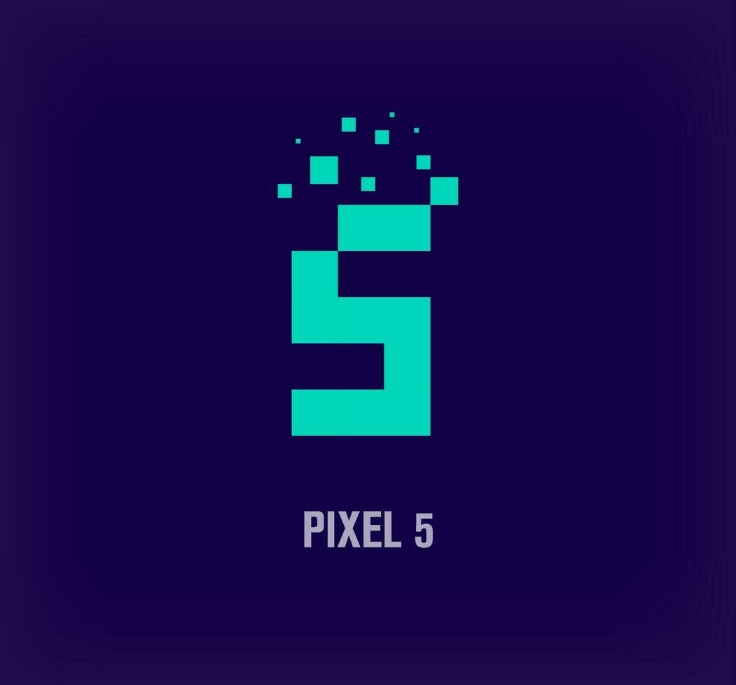 Creative pixel number 5 logo. Unique digital pixel art and pixel explosion template. vector