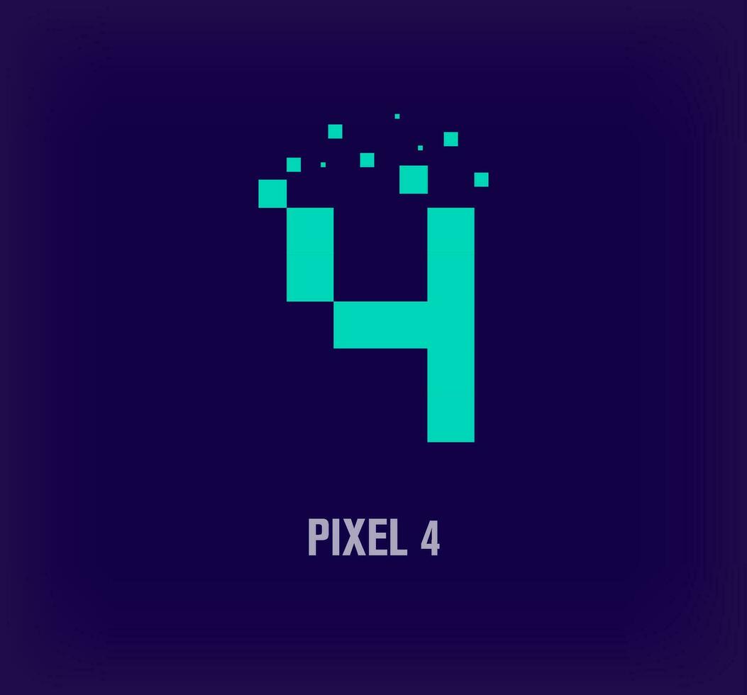 Creative pixel number 4 logo. Unique digital pixel art and pixel explosion template. vector