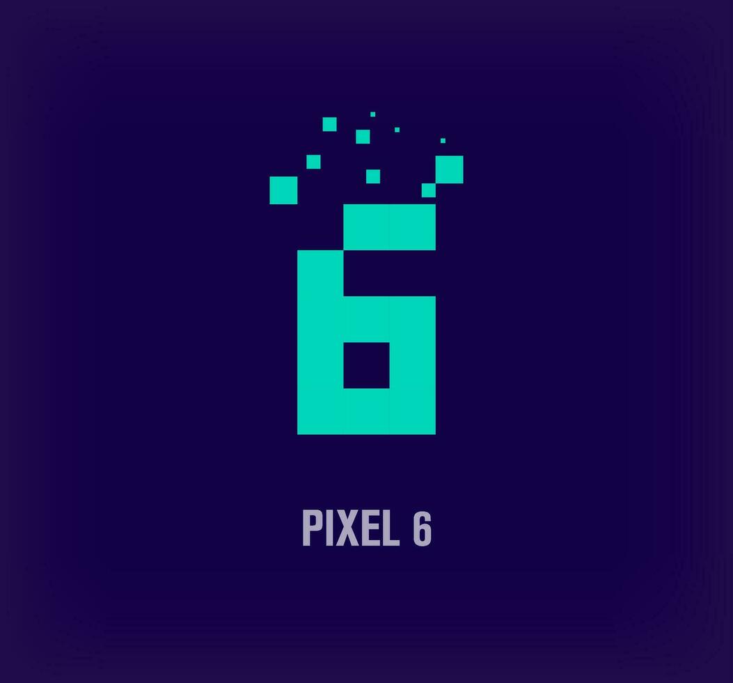 Creative pixel number 6 logo. Unique digital pixel art and pixel explosion template. vector