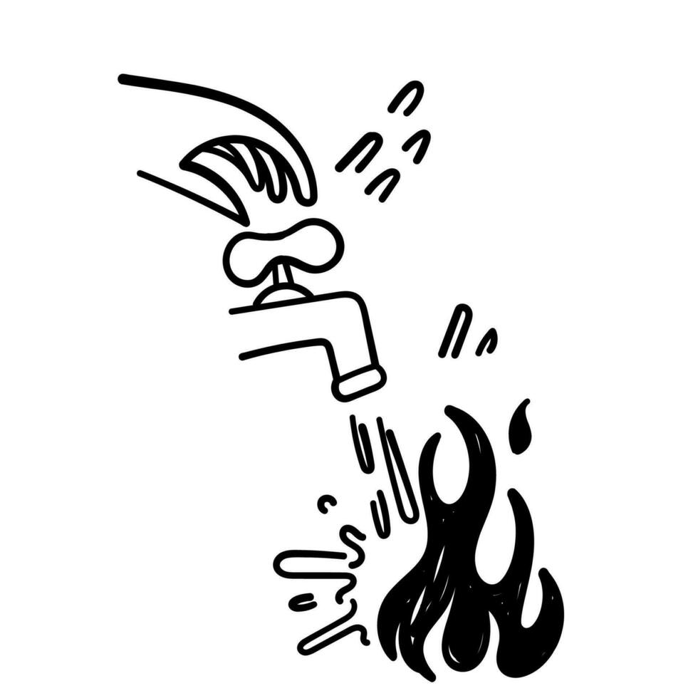 hand drawn doodle put out the fire with water illustration vector