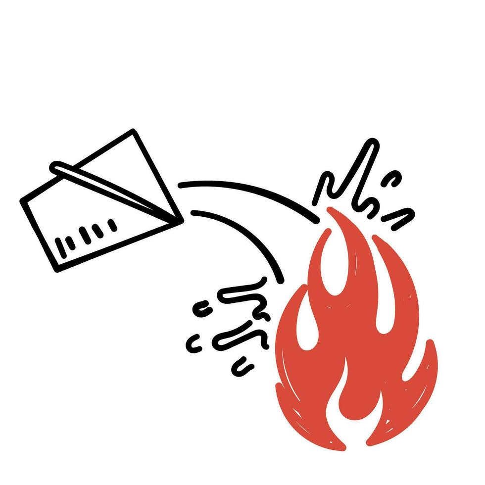 hand drawn doodle put out the fire with water illustration vector