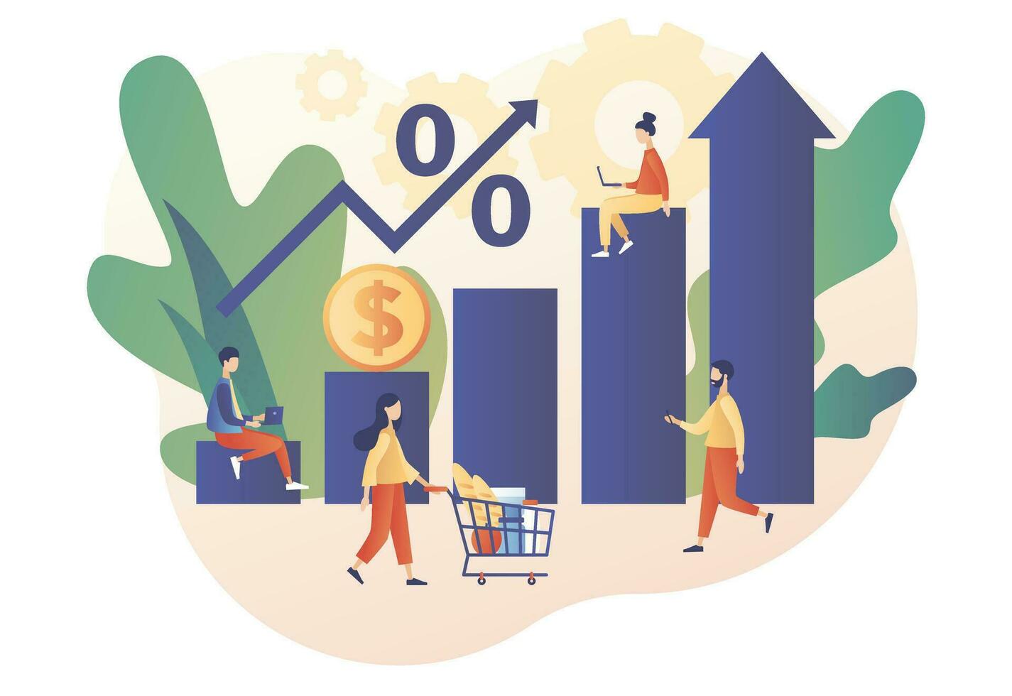 Inflation in economy. Rising food prices. Crisis concept. Unstable prediction financial problems. Modern flat cartoon style. Vector illustration on white background