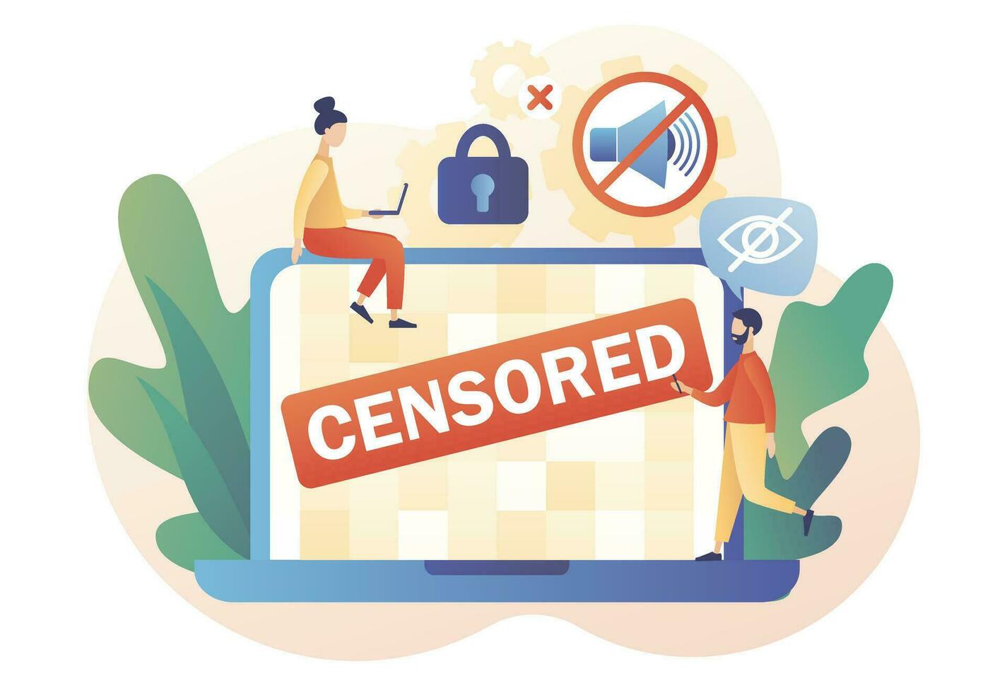 Censored info online. Censorship concept. Censure pixelation effect and blur. Sensitive content. Modern flat cartoon style. Vector illustration on white background