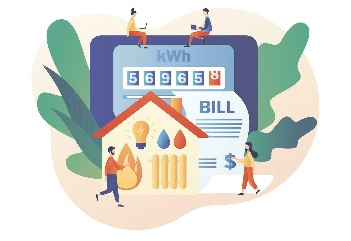 Household services. Regular payments as gas, water, electricity, heating. Utility bills. Saving resources concept. Modern flat cartoon style. Vector illustration on white background