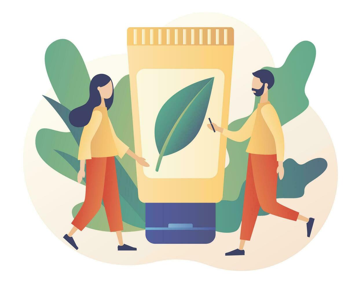 Natural organic cosmetic product in tubes for skincare and hair care. Organic cosmetics concept. Modern flat cartoon style. Vector illustration on white background