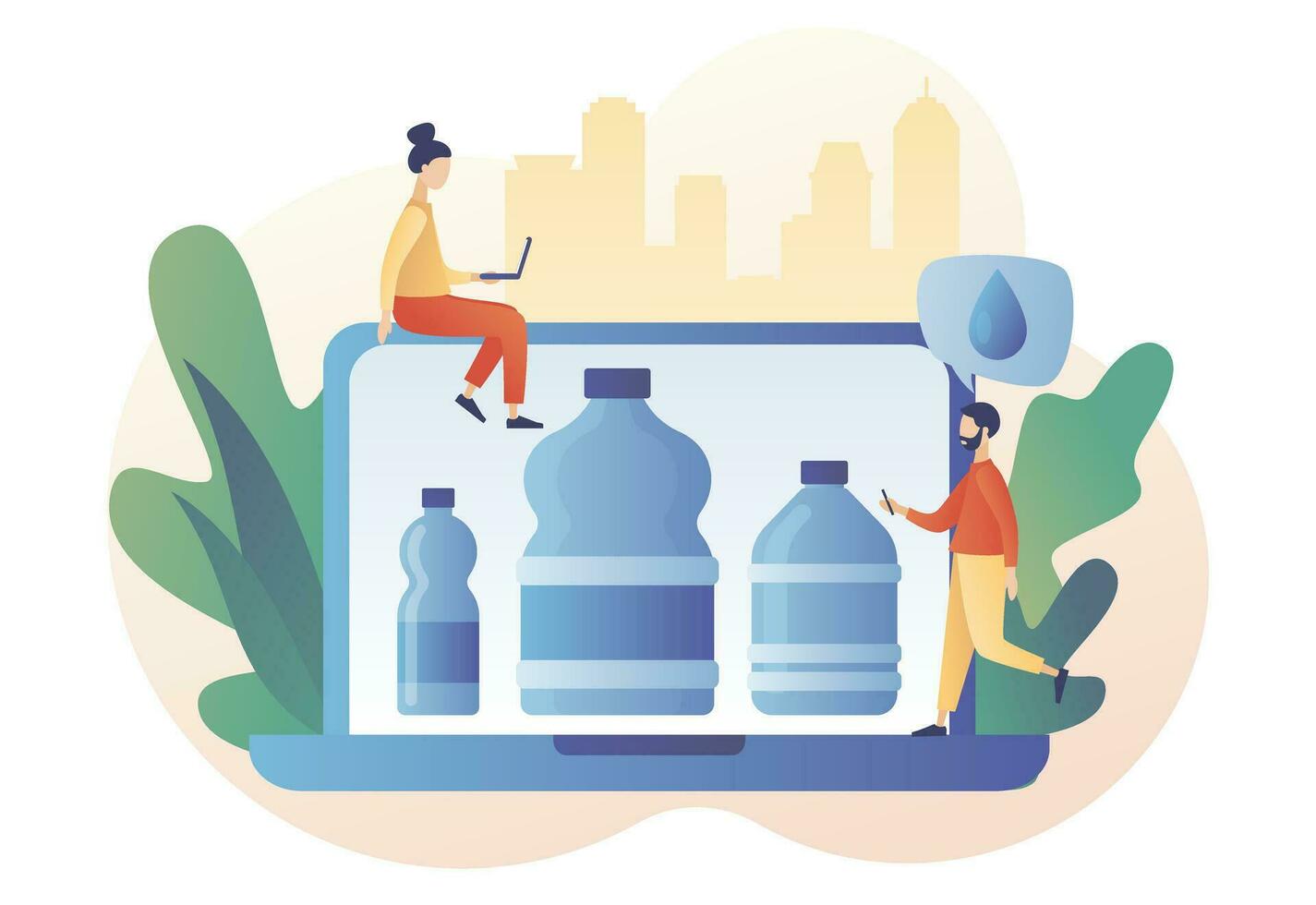 Bottles with clean water. Water delivery service online. Supply, shipping. Modern flat cartoon style. Vector illustration on white background