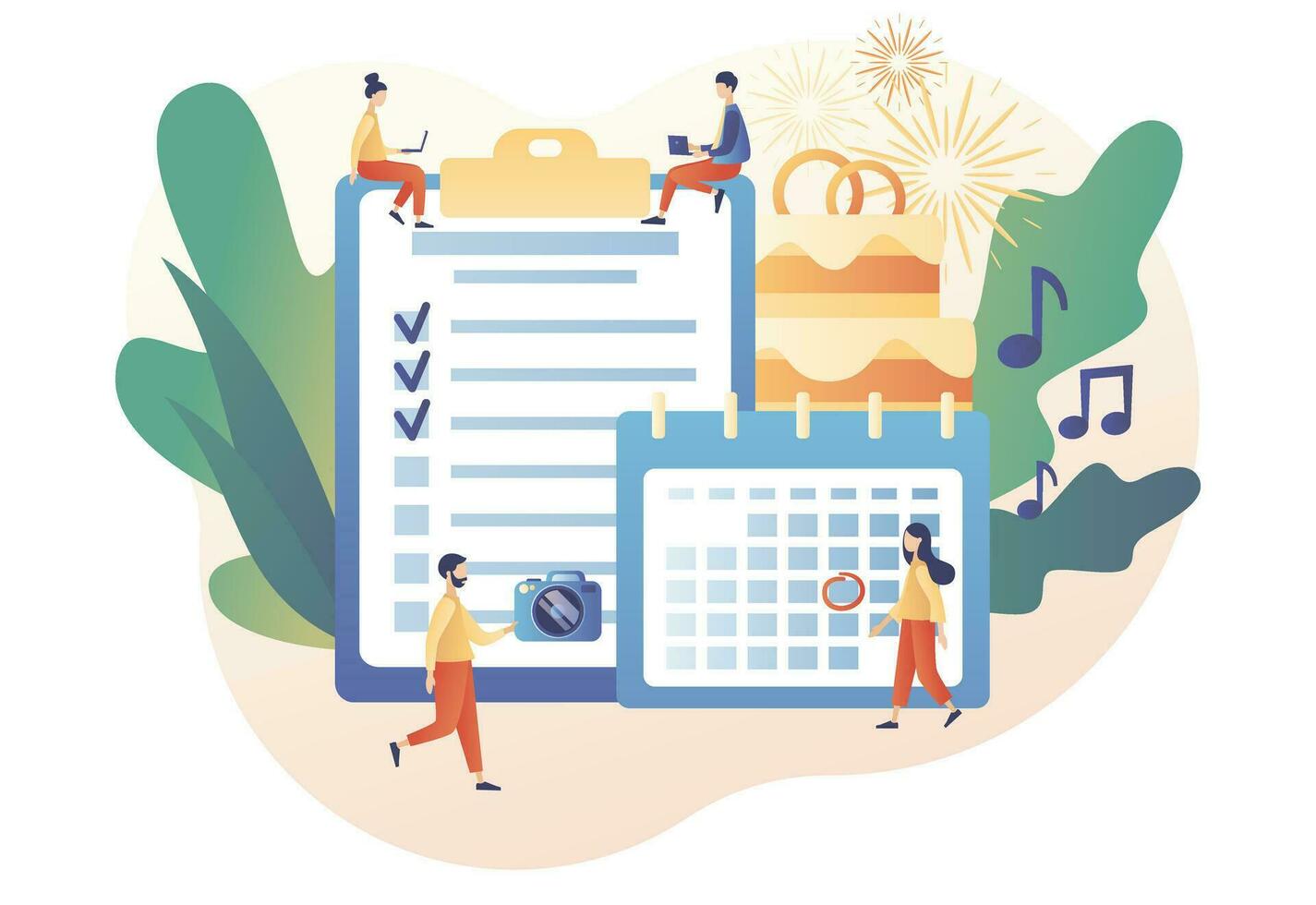 Event management. Manager planning event, conference or party. Wedding planner. Professional organizer. Schedule. Modern flat cartoon style. Vector illustration on white background