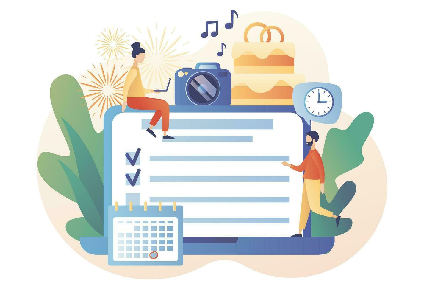Event management. Manager planning event, conference or party. Wedding planner online. Professional organizer. Schedule. Modern flat cartoon style. Vector illustration on white background