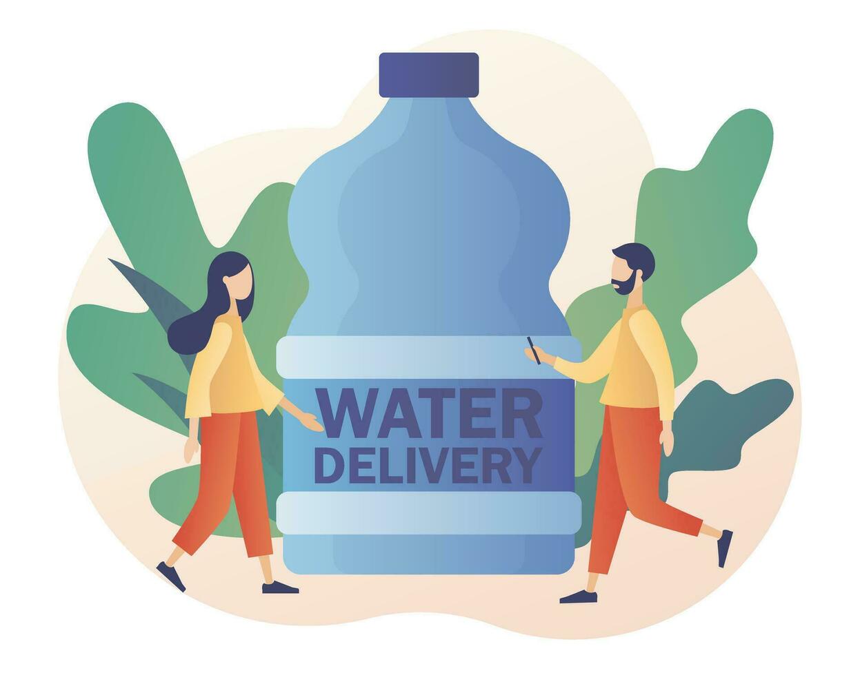 grande botella con limpiar agua. agua entrega servicio. suministrar, envío. moderno plano dibujos animados estilo. vector ilustración en blanco antecedentes