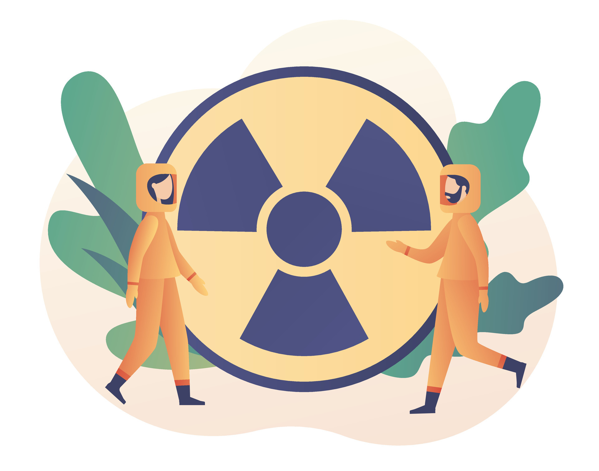 Tiny people in radioactive protection suit. Radiation warning concept.  Nuclear toxic waste. Modern flat cartoon style. Vector illustration on  white background 26994748 Vector Art at Vecteezy