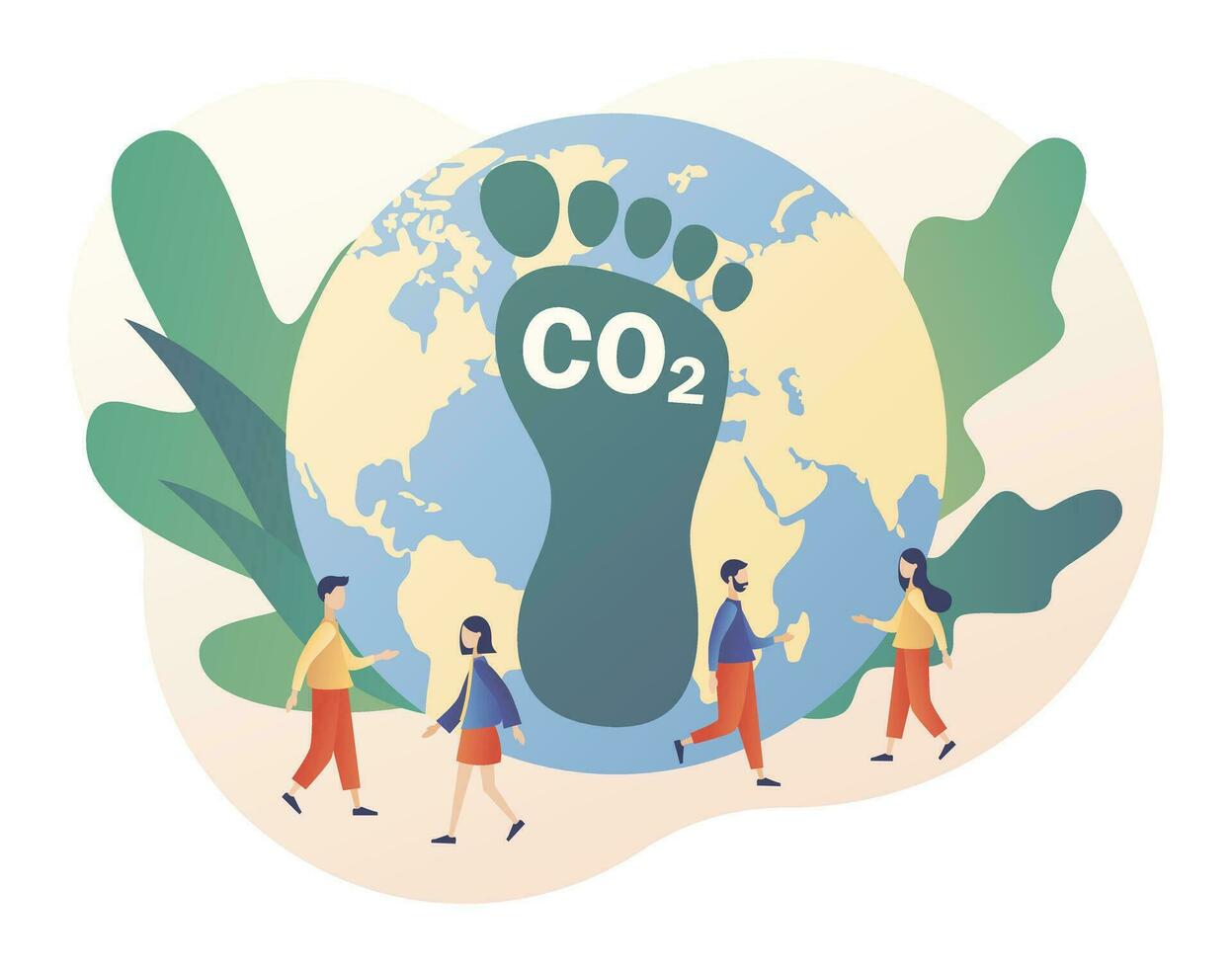 Carbon footprint pollution. Co2 emission environmental impact concept. Dangerous dioxide effect on planet ecosystem. Modern flat cartoon style. Vector illustration on white background