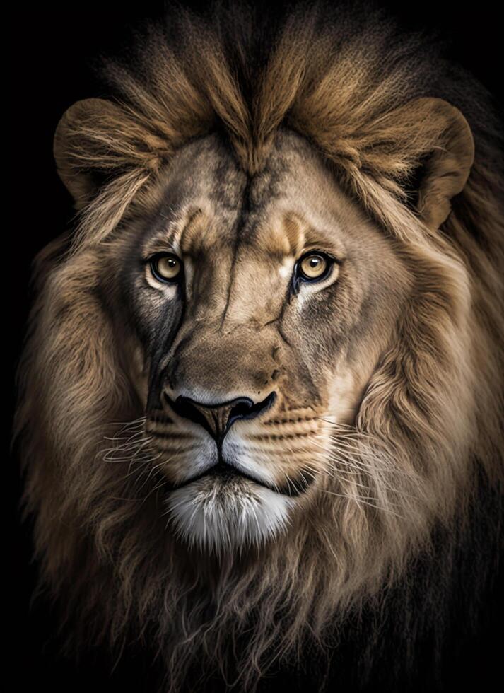 free tiger or lion portrait dark background. Ai Generated photo