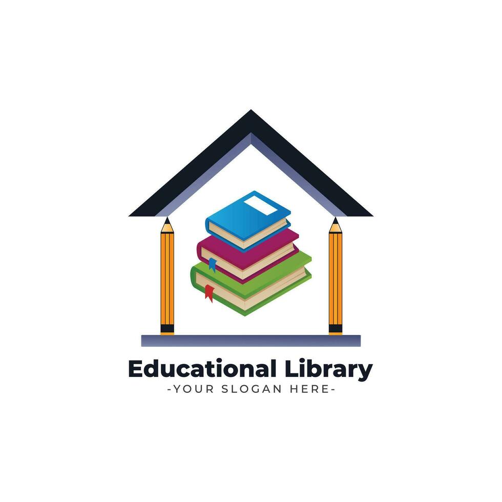 educational library logo with books and pencils vector