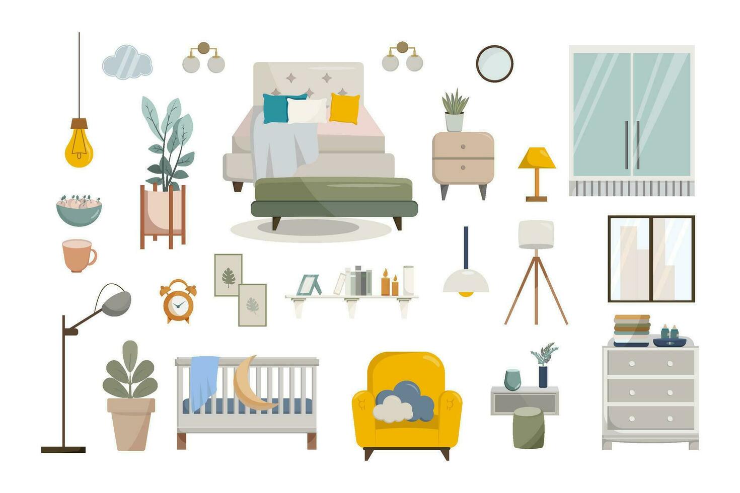 Set interior bedroom and nursery vector