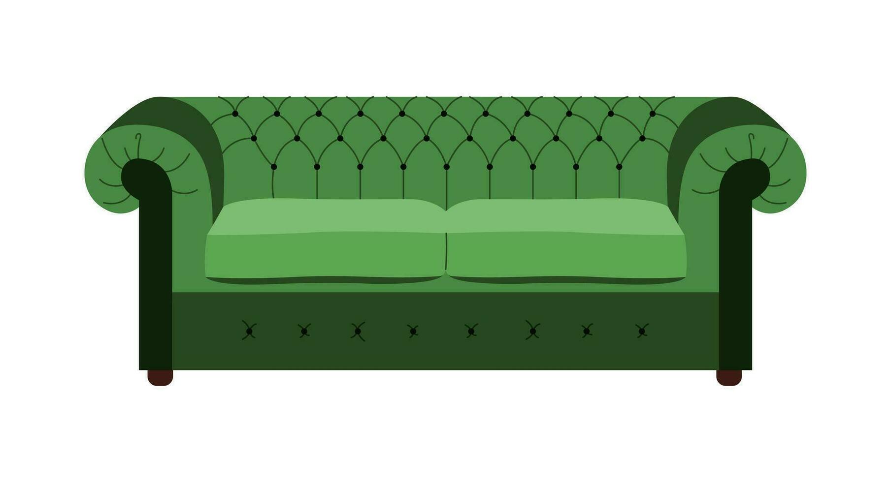 Comfortable sofa with upholstery. Modern furniture for cozy home interior design. Flat vector illustration.