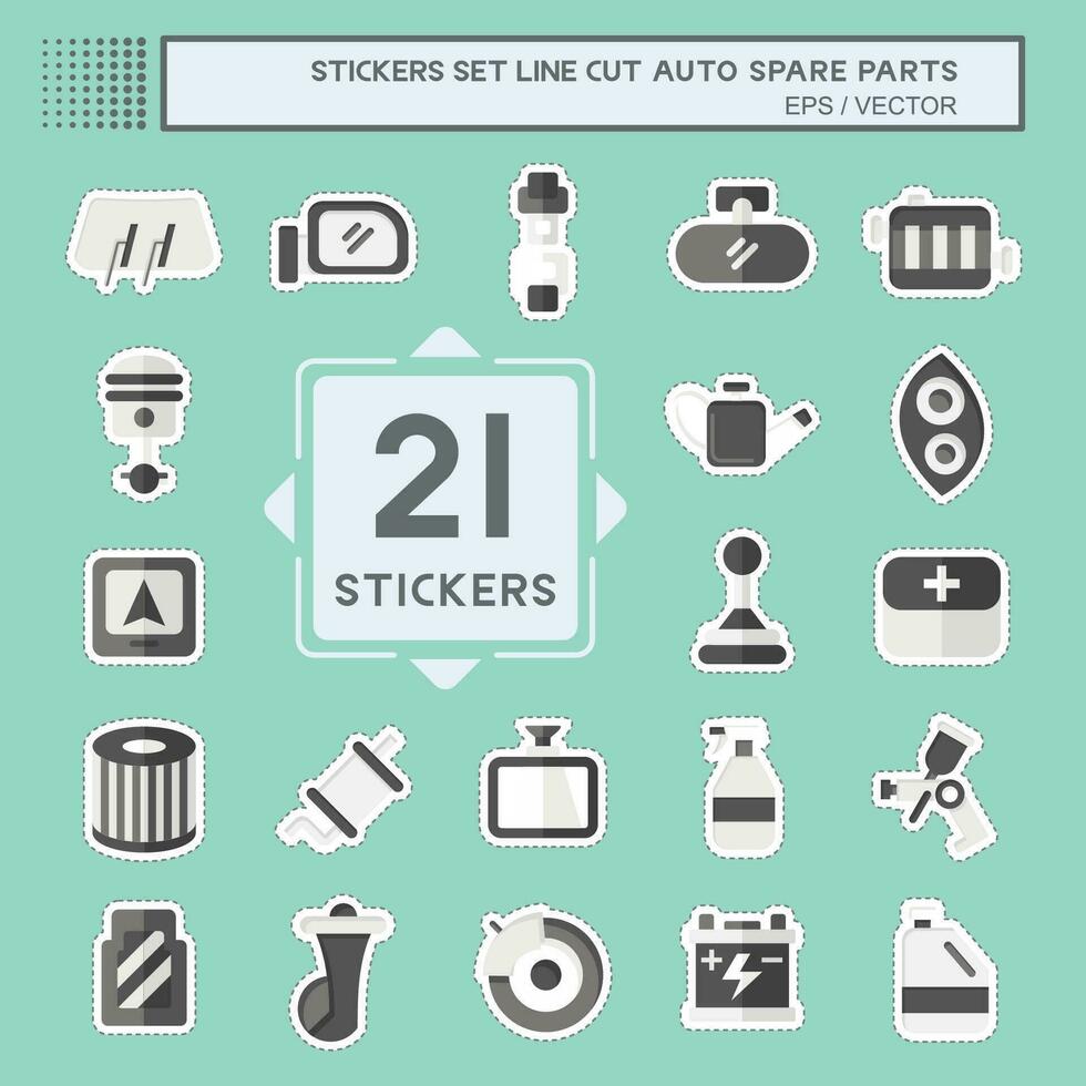 Sticker line cut Set Auto Spare Parts. related to Spare Parts symbol. simple design editable. simple illustration vector