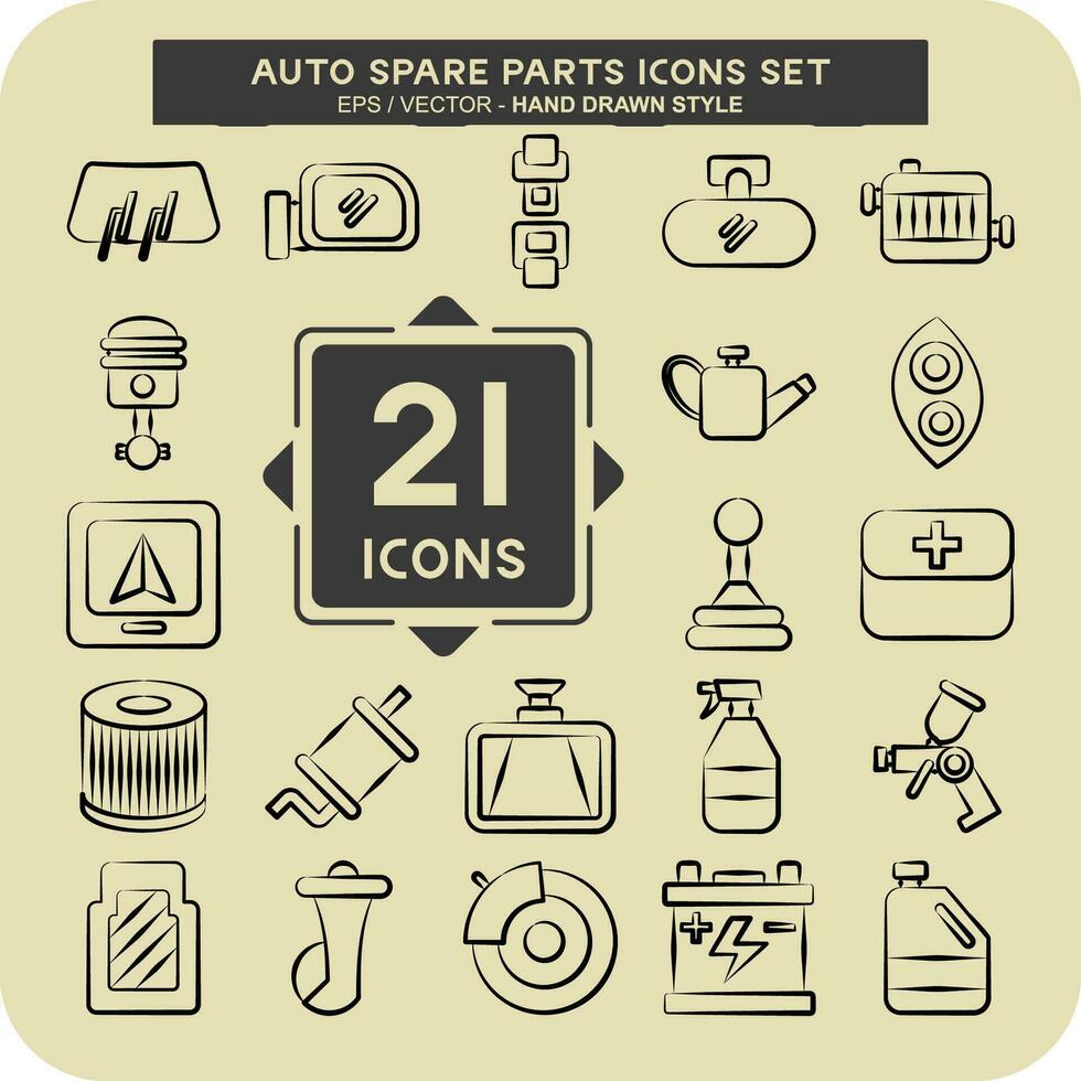 Icon Set Auto Spare Parts. related to Spare Parts symbol. hand drawn style. simple design editable. simple illustration vector
