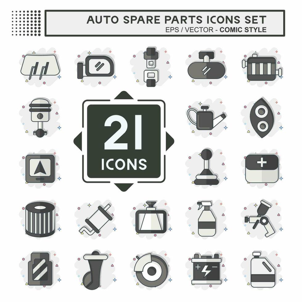 Icon Set Auto Spare Parts. related to Spare Parts symbol. comic style. simple design editable. simple illustration vector