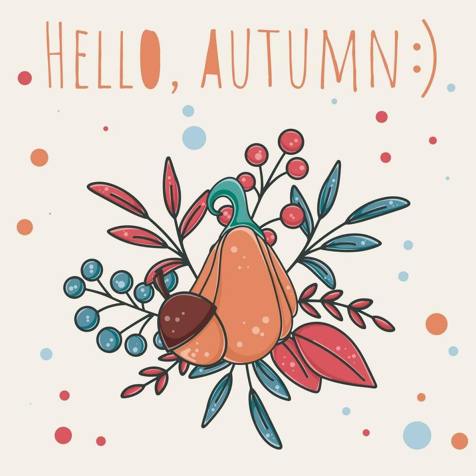 Hola otoño tarjeta vector ilustración