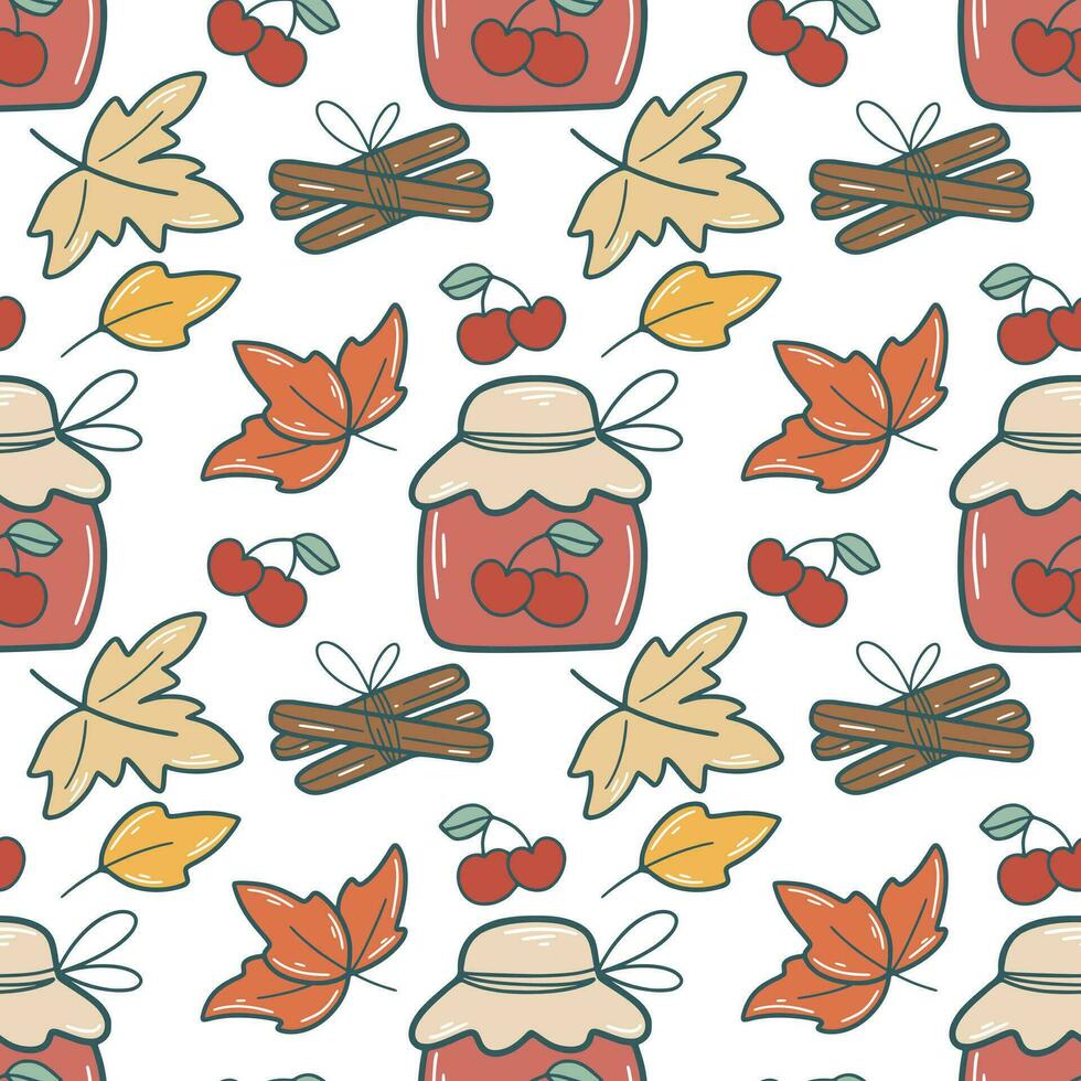 Autumn cherry jam seamless pattern vector