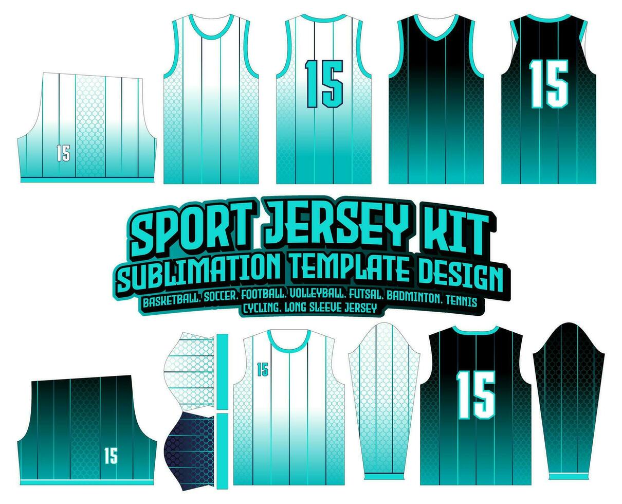 hexágono degradado rayas baloncesto jersey diseño ropa de deporte modelo vector