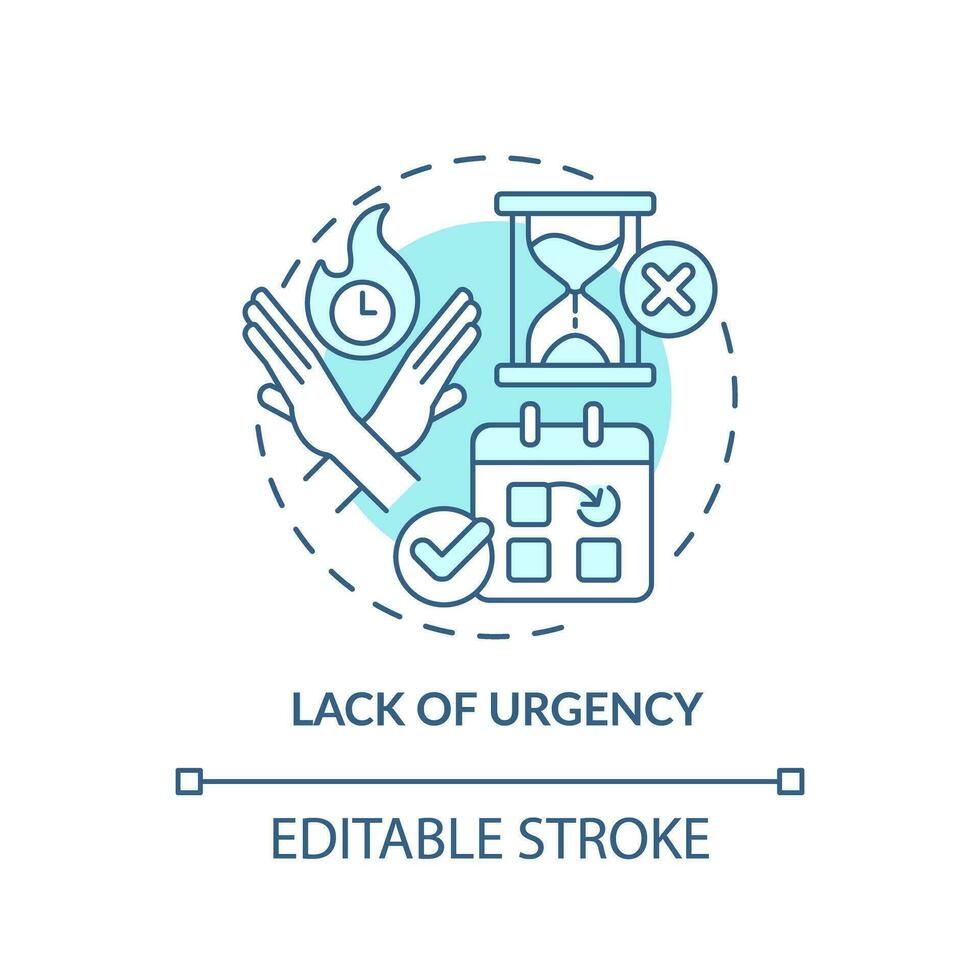 Lack of urgency soft blue concept icon. Low priority. Schedule appointment. Change date. Customer need. Sales objection. Round shape line illustration. Abstract idea. Graphic design. Easy to use vector
