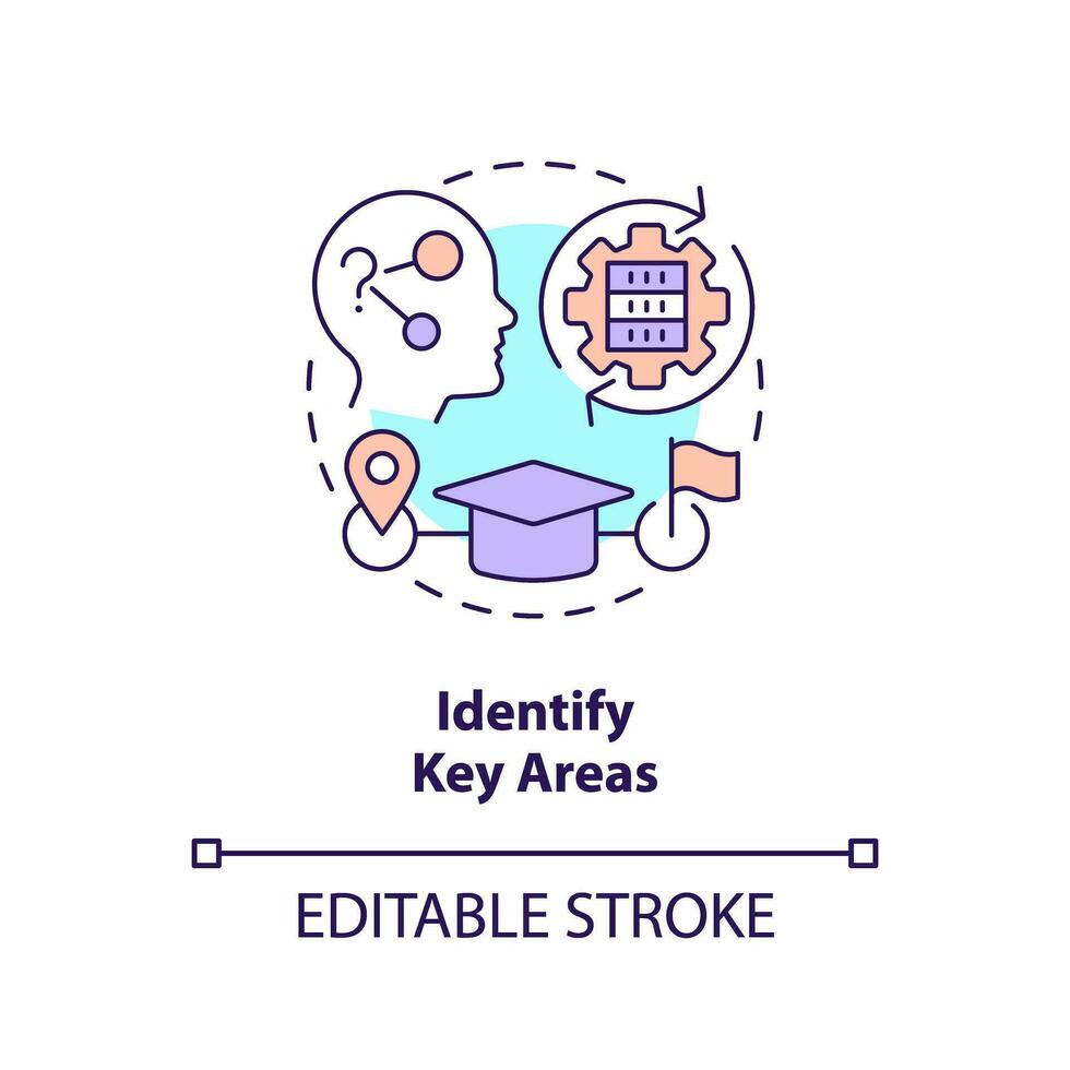 2D editable identify key areas thin line icon concept, isolated vector, multicolor illustration representing knowledge management. vector