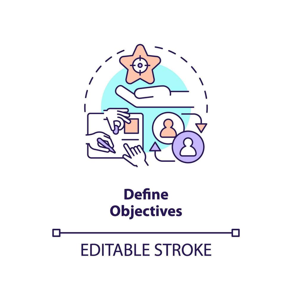 2D editable define objectives thin line icon concept, isolated vector, multicolor illustration representing knowledge management. vector