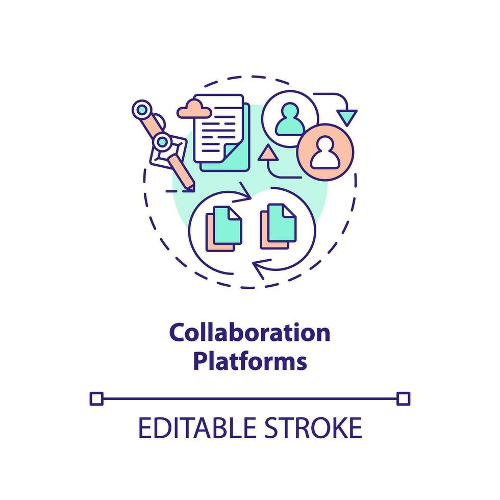 2D editable collaboration platforms thin line icon concept, isolated vector, multicolor illustration representing knowledge management. vector