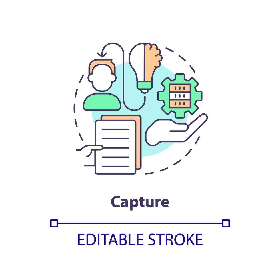 2D editable capture thin line icon concept, isolated vector, multicolor illustration representing knowledge management. vector