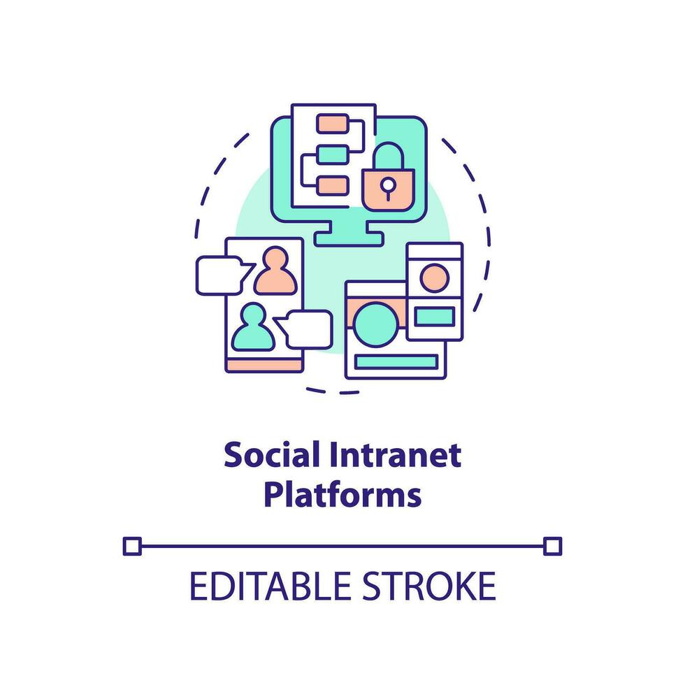 2D editable social intranet platforms thin line icon concept, isolated vector, multicolor illustration representing knowledge management. vector