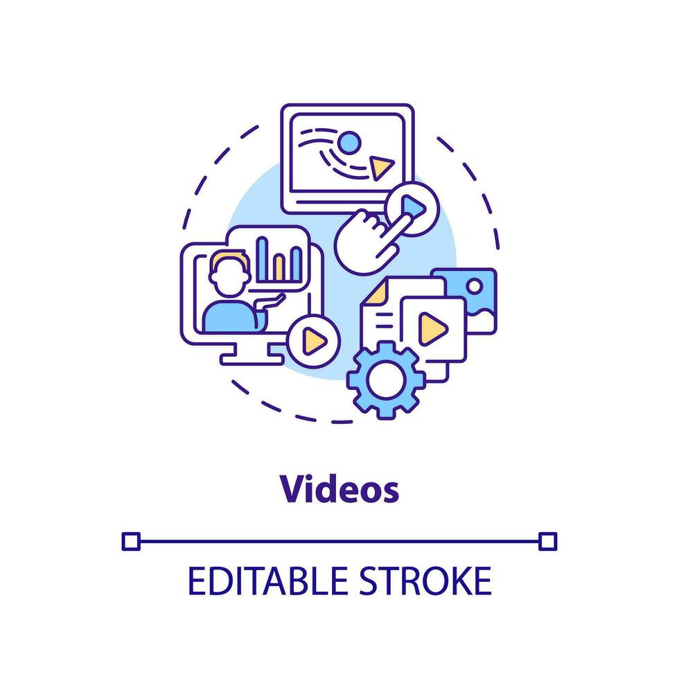 2D editable videos thin line icon concept, isolated vector, multicolor illustration representing knowledge management. vector
