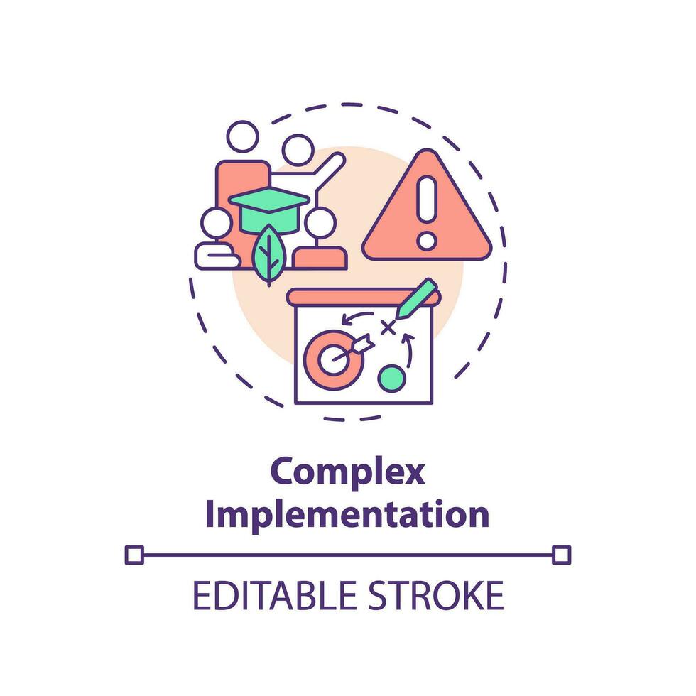 Editable complex implementation icon concept, isolated vector, sustainable office thin line illustration. vector