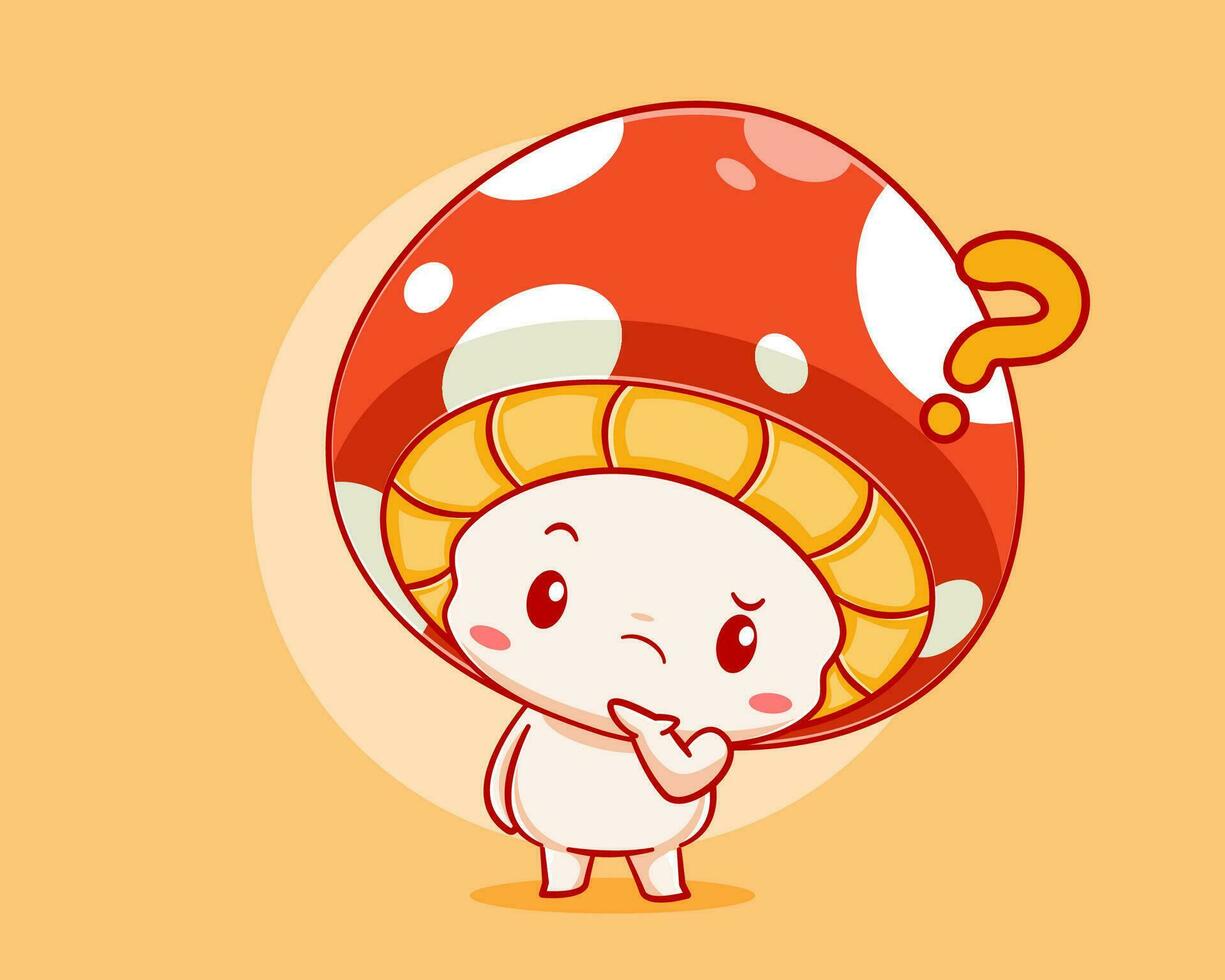 Cute mushroom getting confused cartoon illustration vector