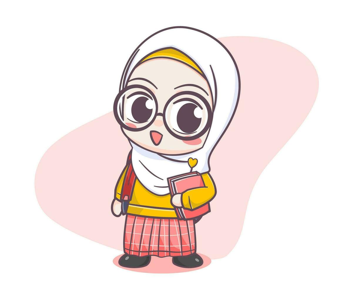 Cute student girl cartoon illustration vector