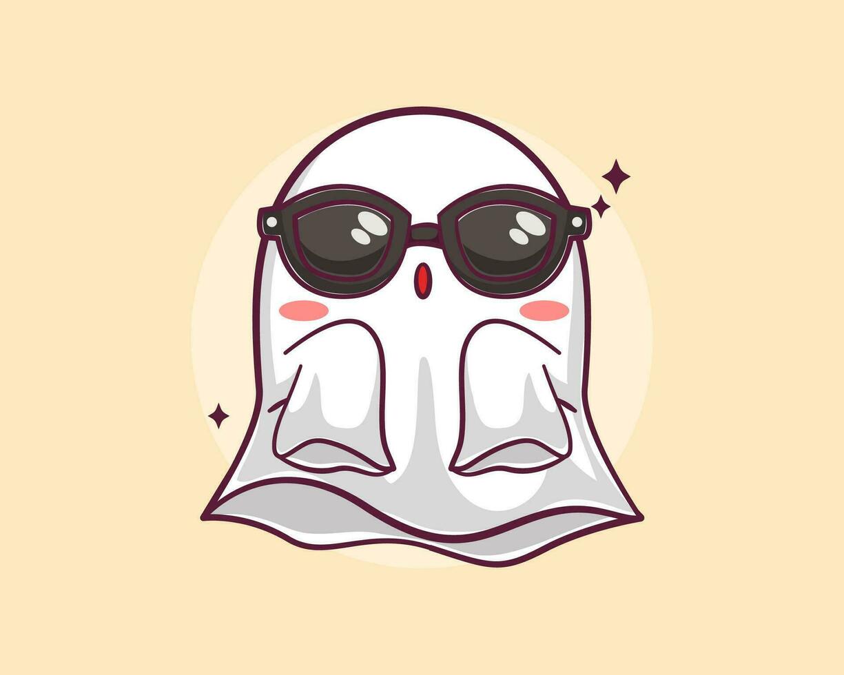 Cute ghost wearing glasses cartoon illustration vector