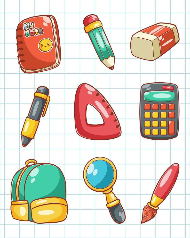 Set of cute stationary cartoon illustration vector